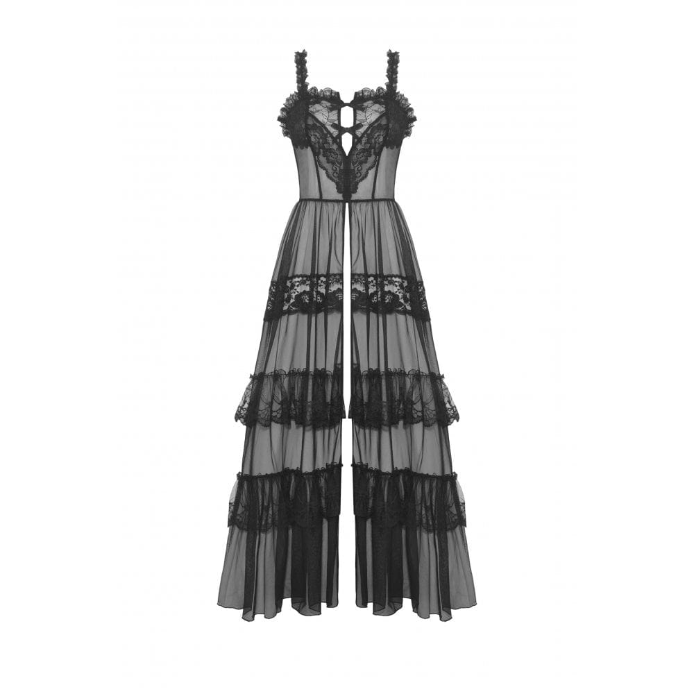 Darkinlove Women's Gothic Split Sheer Mesh Slip Dress