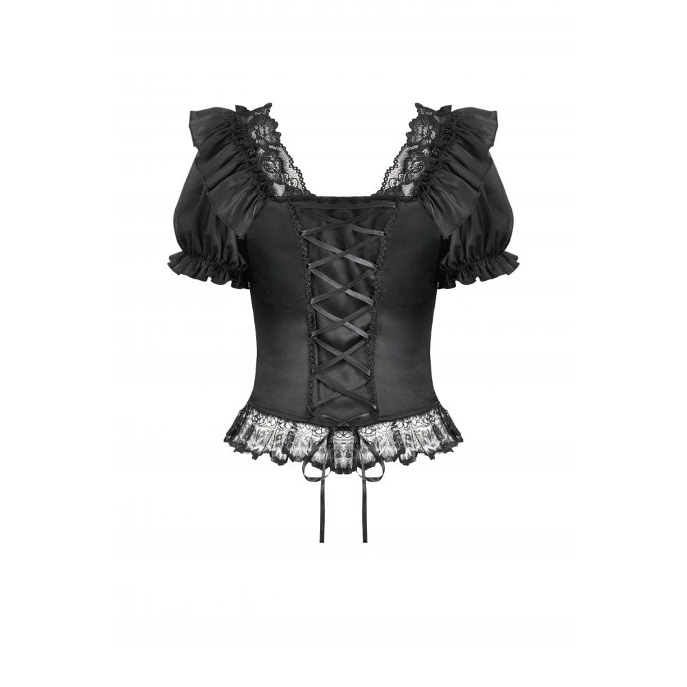 Darkinlove Women's Gothic Square Collar Ruffles Lace Top