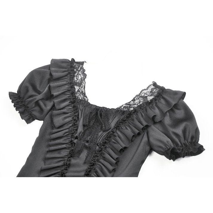 Darkinlove Women's Gothic Square Collar Ruffles Lace Top