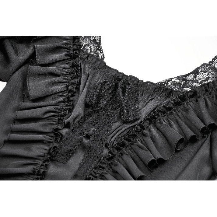 Darkinlove Women's Gothic Square Collar Ruffles Lace Top