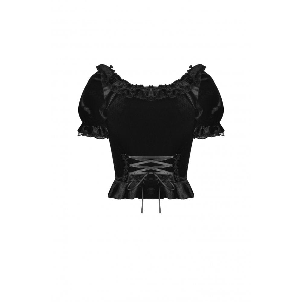 Darkinlove Women's Gothic Square Collar Short Puff Sleeved Velet Top