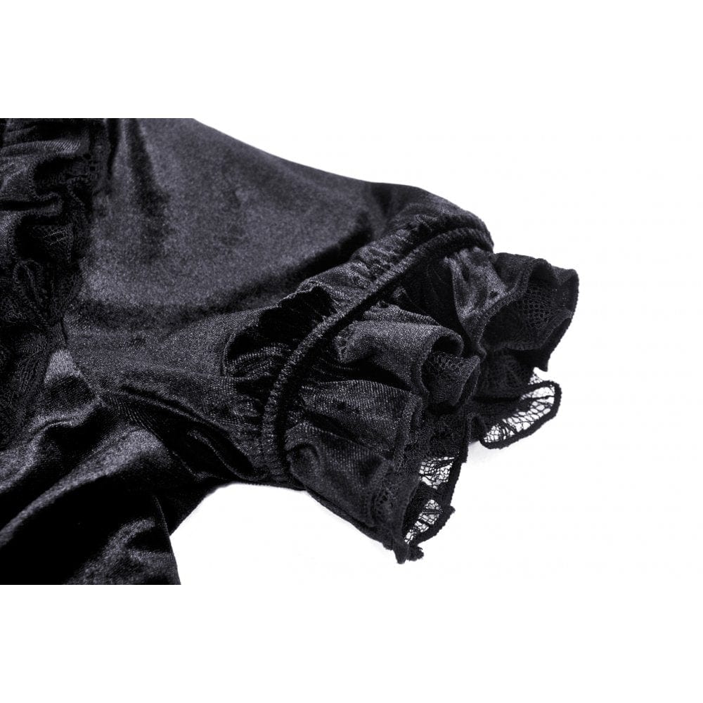 Darkinlove Women's Gothic Square Collar Short Puff Sleeved Velet Top