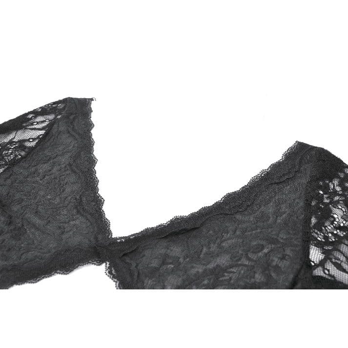 Darkinlove Women's Gothic Square-cut Collar Floral Lace Bell Sleeve Top
