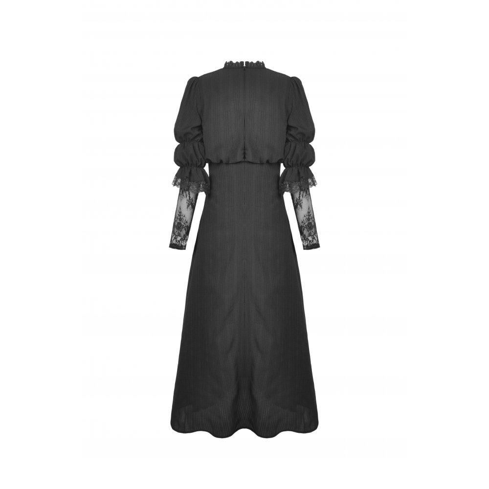 Darkinlove Women's Gothic Stand Collar Lace Splice Maxi Wedding Dress