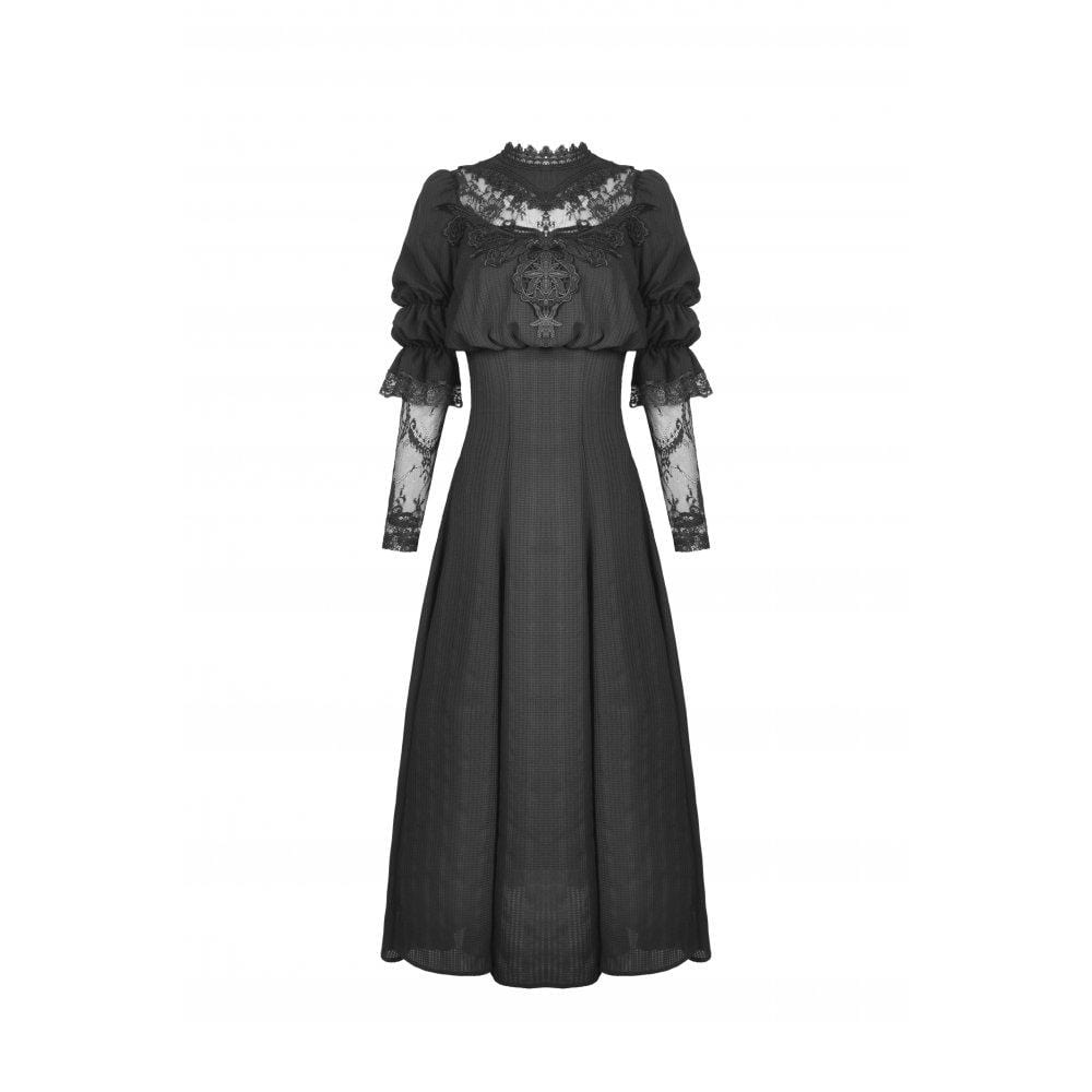 Darkinlove Women's Gothic Stand Collar Lace Splice Maxi Wedding Dress