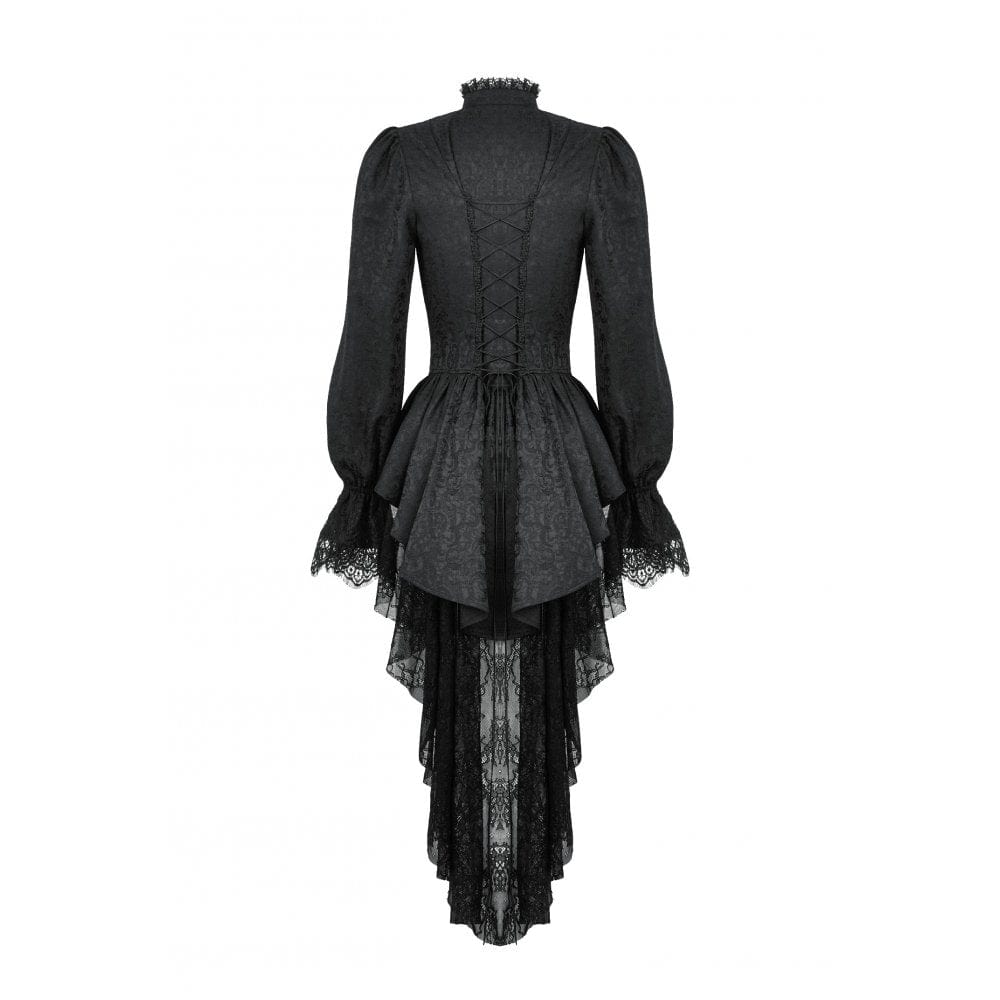 Darkinlove Women's Gothic Stand Collar Lace-up High/Low Coat