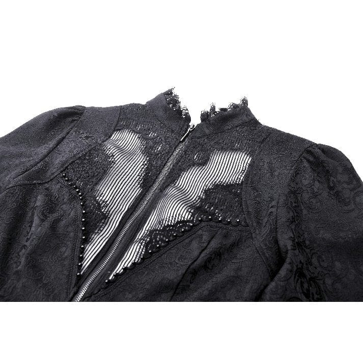 Darkinlove Women's Gothic Stand Collar Lace-up High/Low Coat