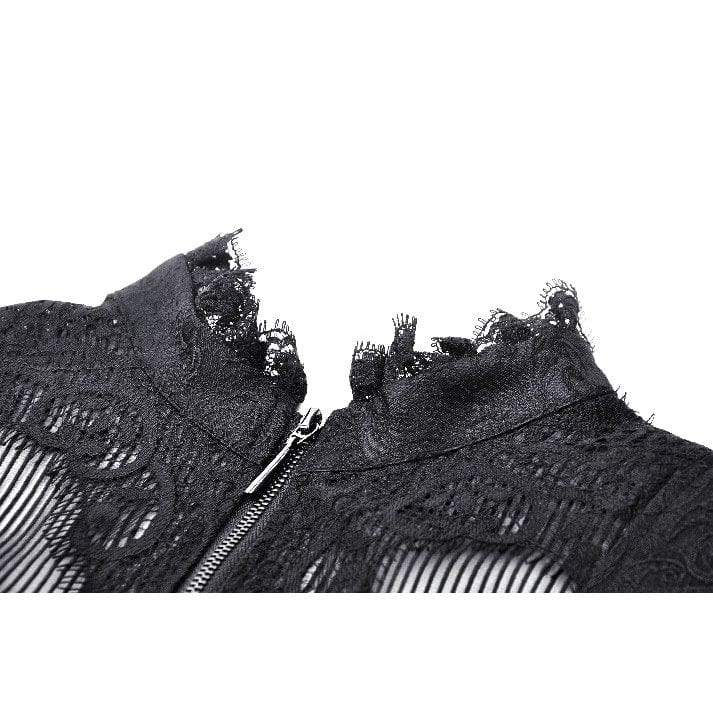 Darkinlove Women's Gothic Stand Collar Lace-up High/Low Coat