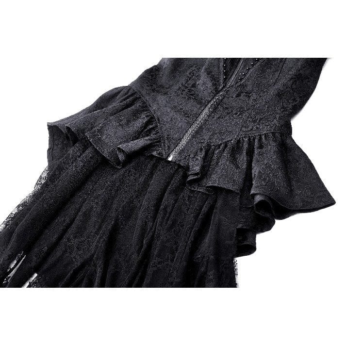 Darkinlove Women's Gothic Stand Collar Lace-up High/Low Coat