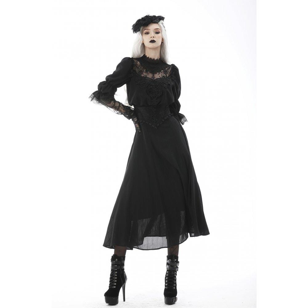 Darkinlove Women's Gothic Strappy Floral Embroidered Falbala Corset