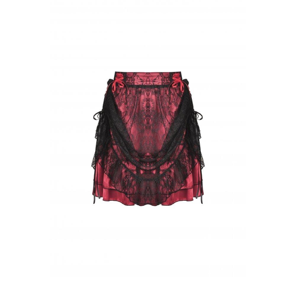 Darkinlove Women's Gothic Strappy Lace Splice Mini Skirt