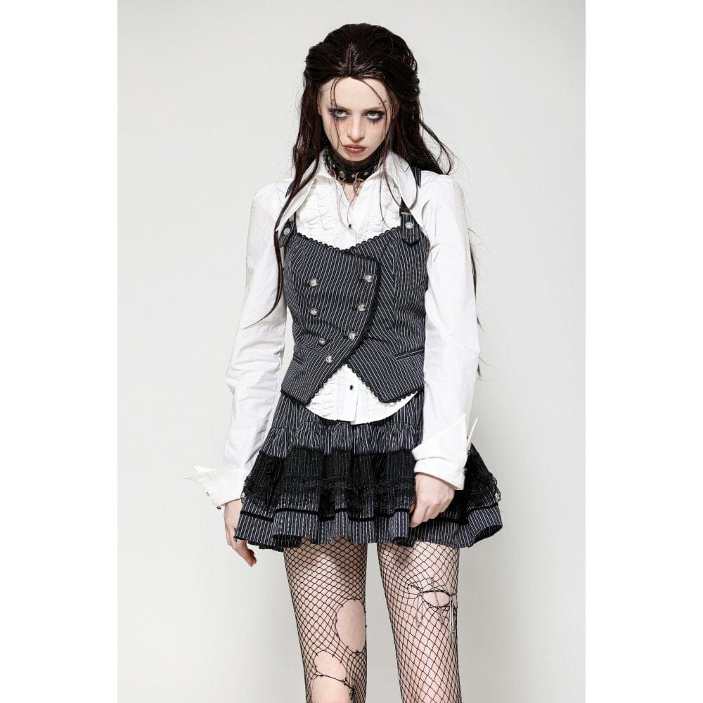Darkinlove Women's Gothic Striped Buckled Waistcoat
