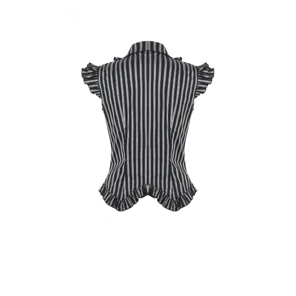 Darkinlove Women's Gothic Striped Turn-down Collar Shirt with Detachable Tie