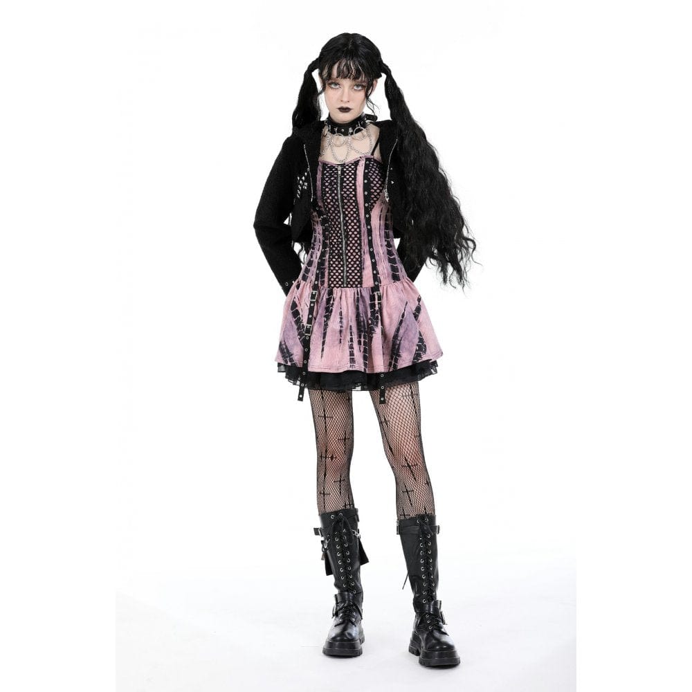 Darkinlove Women's Gothic Studded Sherpa Jacket with Hood