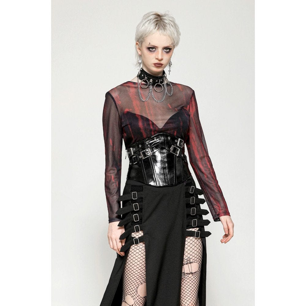 Darkinlove Women's Gothic Tie-dyed Sheer Mesh Top