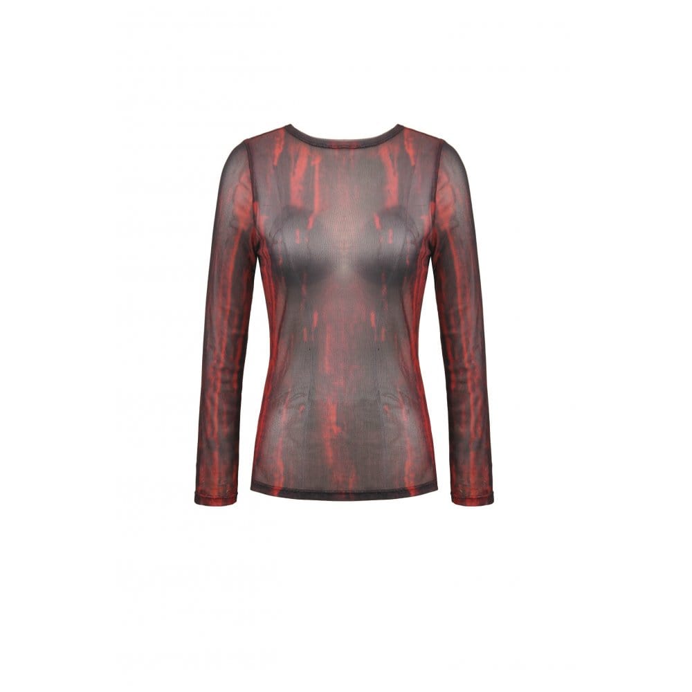 Darkinlove Women's Gothic Tie-dyed Sheer Mesh Top