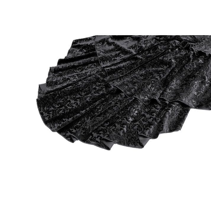 Darkinlove Women's Gothic Tiered Ruffle High-Low Hem Embossed Velvet Underbust Corset Skirt