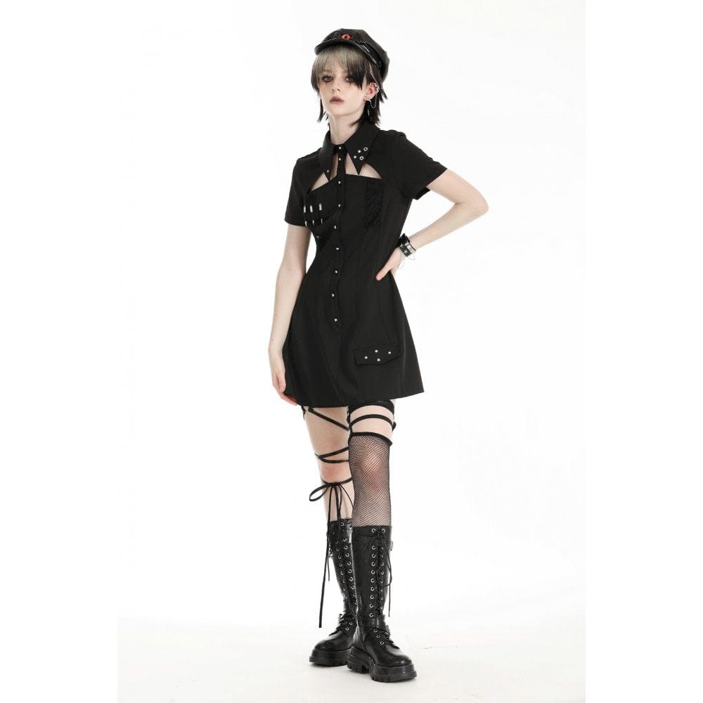 Darkinlove Women's Gothic Turn-down Collar Cutout Homecoming Dress