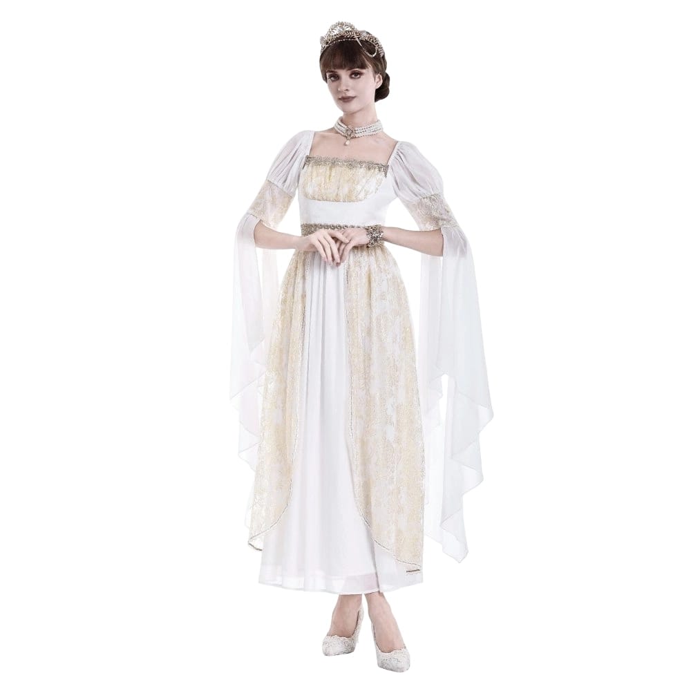 Darkinlove Women's Gothic Two-tone Square-cut Collar Angel Bell Sleeve Lace Chiffon Maxi Dress