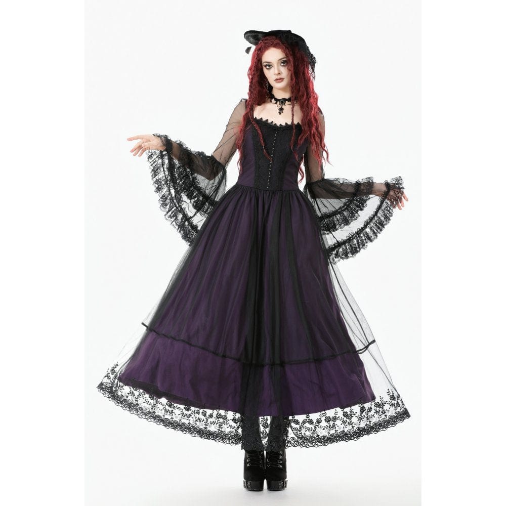 Darkinlove Women's Gothic Violet Square-cut Collar Flared Sleeved Maxi Dress