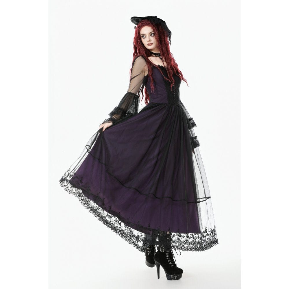 Darkinlove Women's Gothic Violet Square-cut Collar Flared Sleeved Maxi Dress