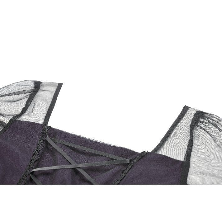 Darkinlove Women's Gothic Violet Square-cut Collar Flared Sleeved Maxi Dress