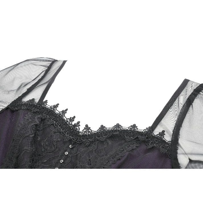 Darkinlove Women's Gothic Violet Square-cut Collar Flared Sleeved Maxi Dress