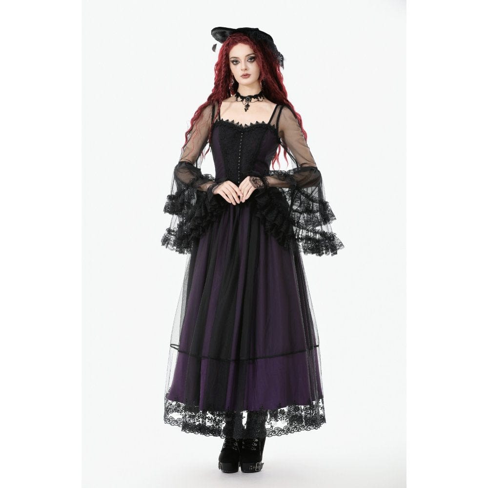 Darkinlove Women's Gothic Violet Square-cut Collar Flared Sleeved Maxi Dress