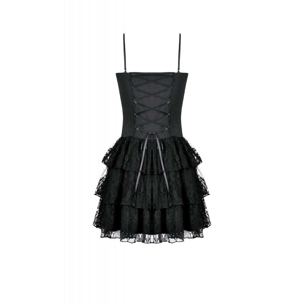 Darkinlove Women's Grunge Contrast Color Lace Tiered Slip Dress