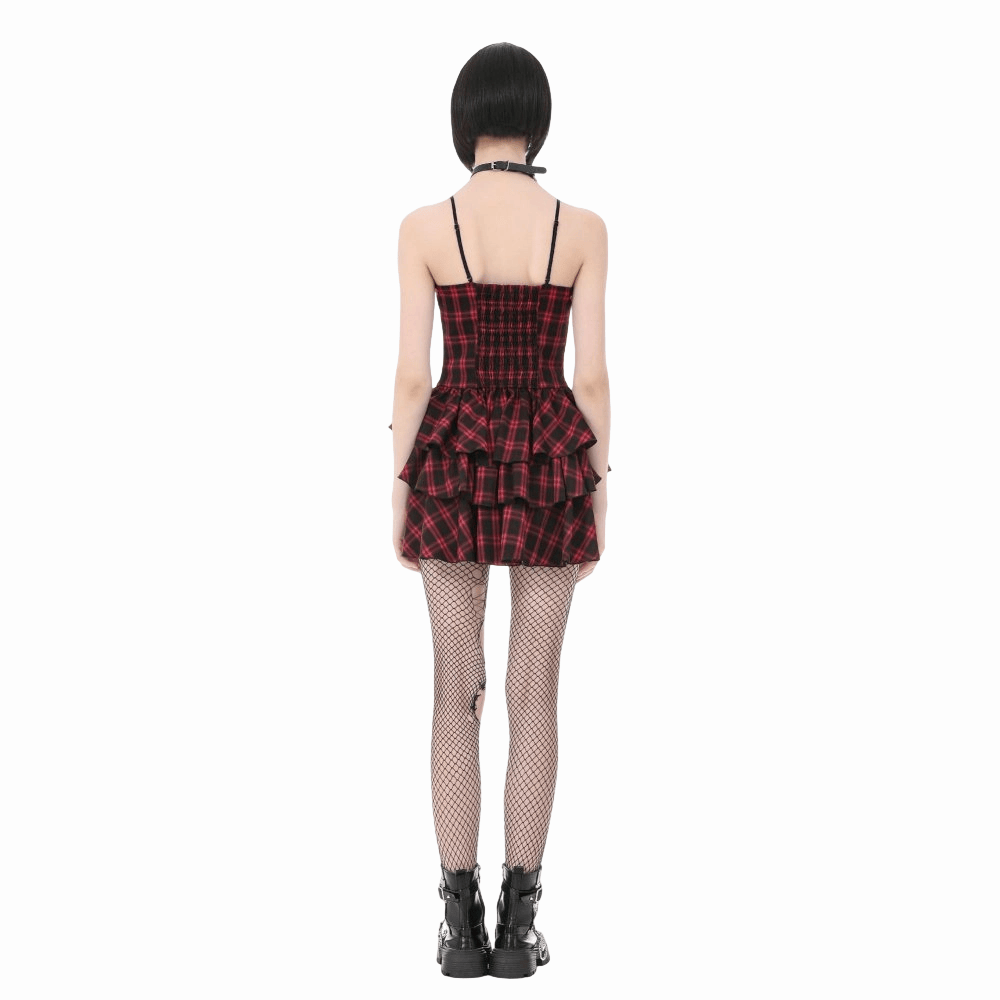 Darkinlove Women's Grunge Layered Plaid Slip Dress
