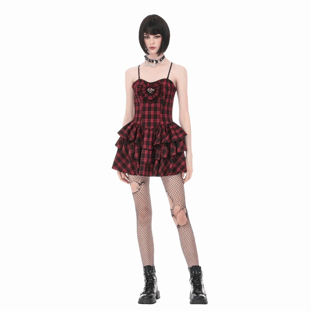 Darkinlove Women's Grunge Layered Plaid Slip Dress