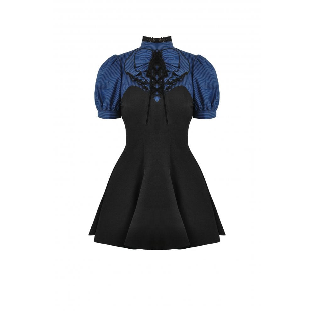 Darkinlove Women's Grunge Stand Collar Striped Splice Dress