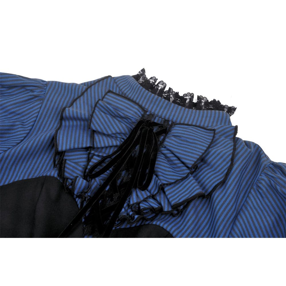 Darkinlove Women's Grunge Stand Collar Striped Splice Dress