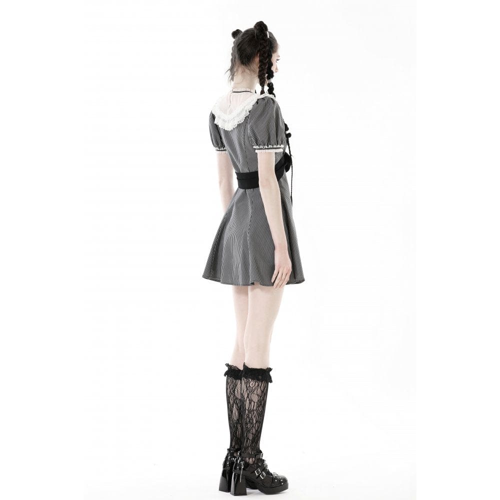 Darkinlove Women's Lolita Lace Collar Striped Dress