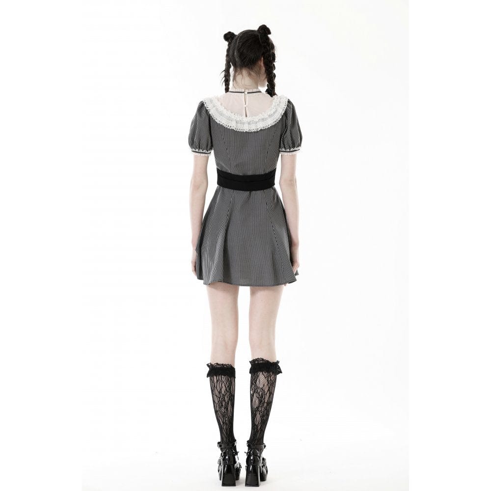 Darkinlove Women's Lolita Lace Collar Striped Dress