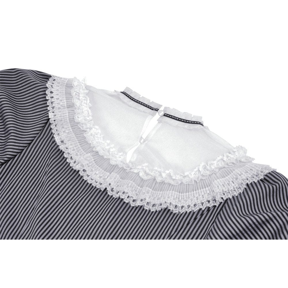 Darkinlove Women's Lolita Lace Collar Striped Dress