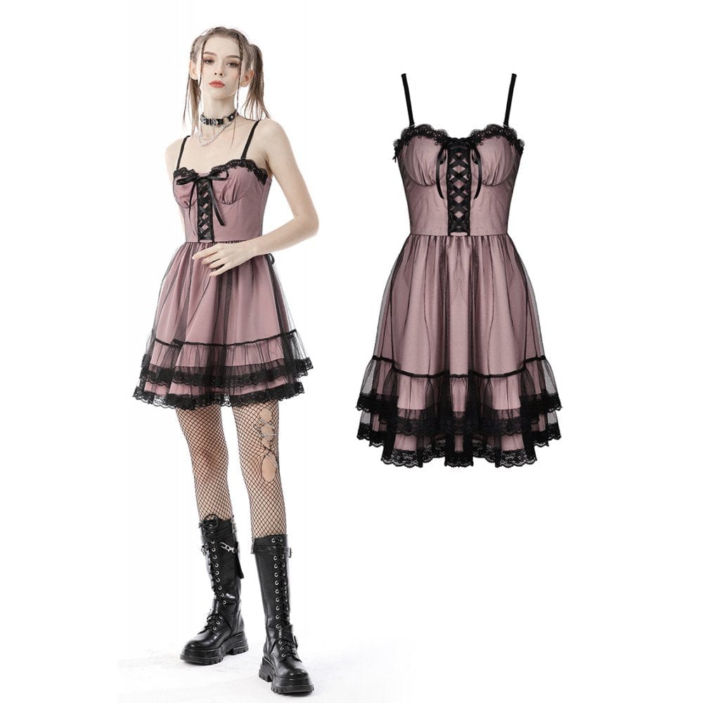 Darkinlove Women's Lolita Pink Multilayer Slip Dress