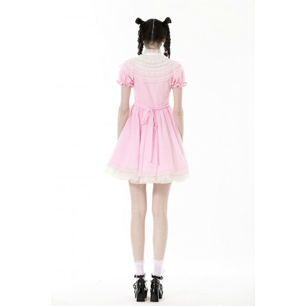Darkinlove Women's Lolita Puff Sleeved Dress with Detachable Collar