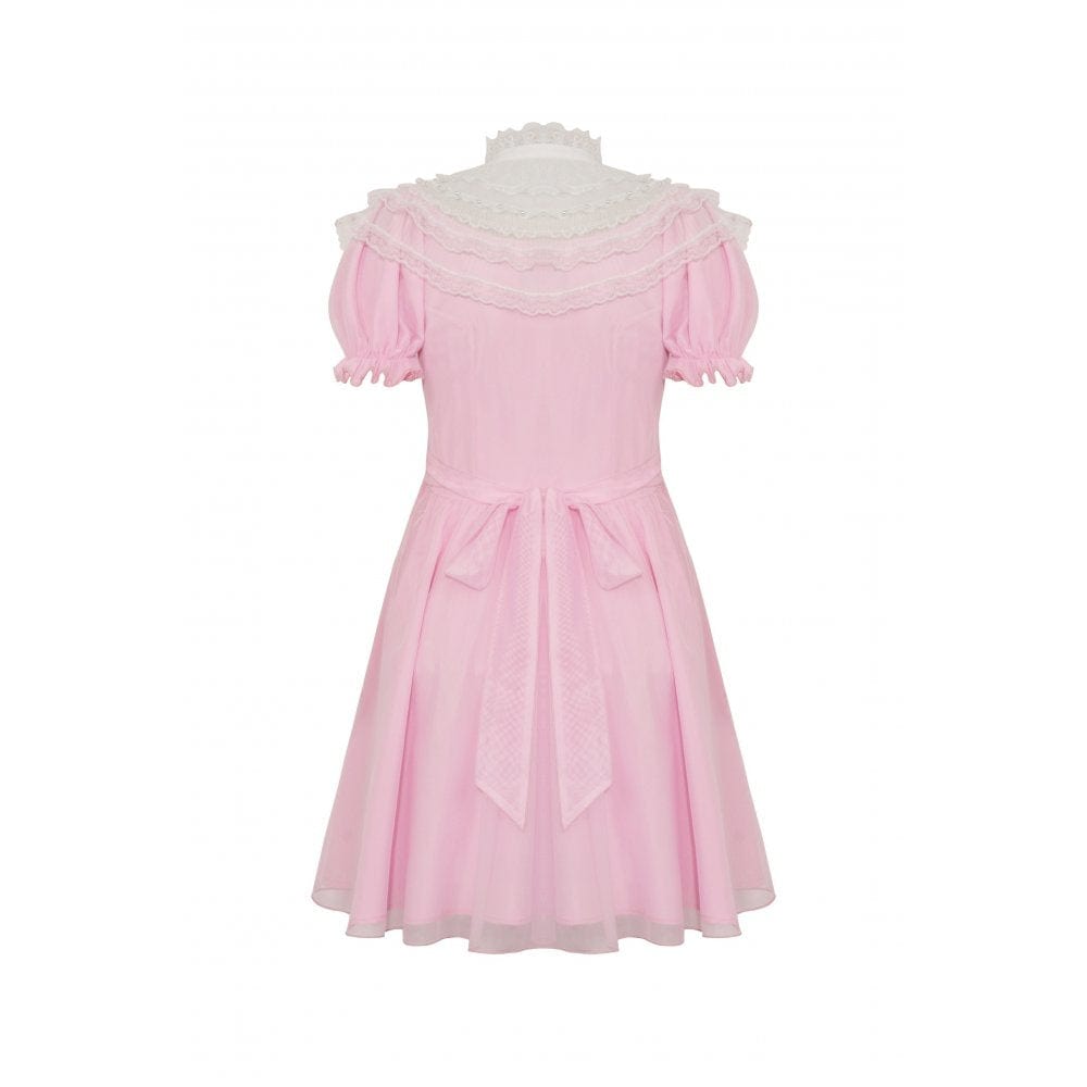 Darkinlove Women's Lolita Puff Sleeved Dress with Detachable Collar