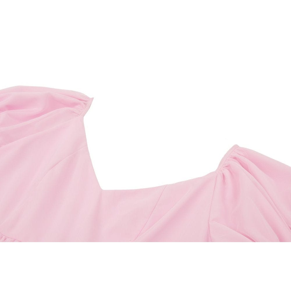 Darkinlove Women's Lolita Puff Sleeved Dress with Detachable Collar