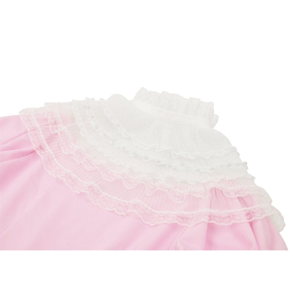 Darkinlove Women's Lolita Puff Sleeved Dress with Detachable Collar