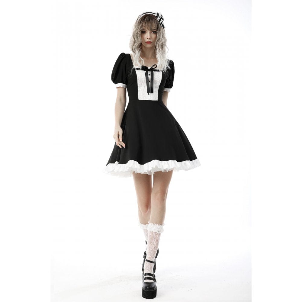 Darkinlove Women's Lolita Puff Sleeved Maid Dress Cosplay Costume