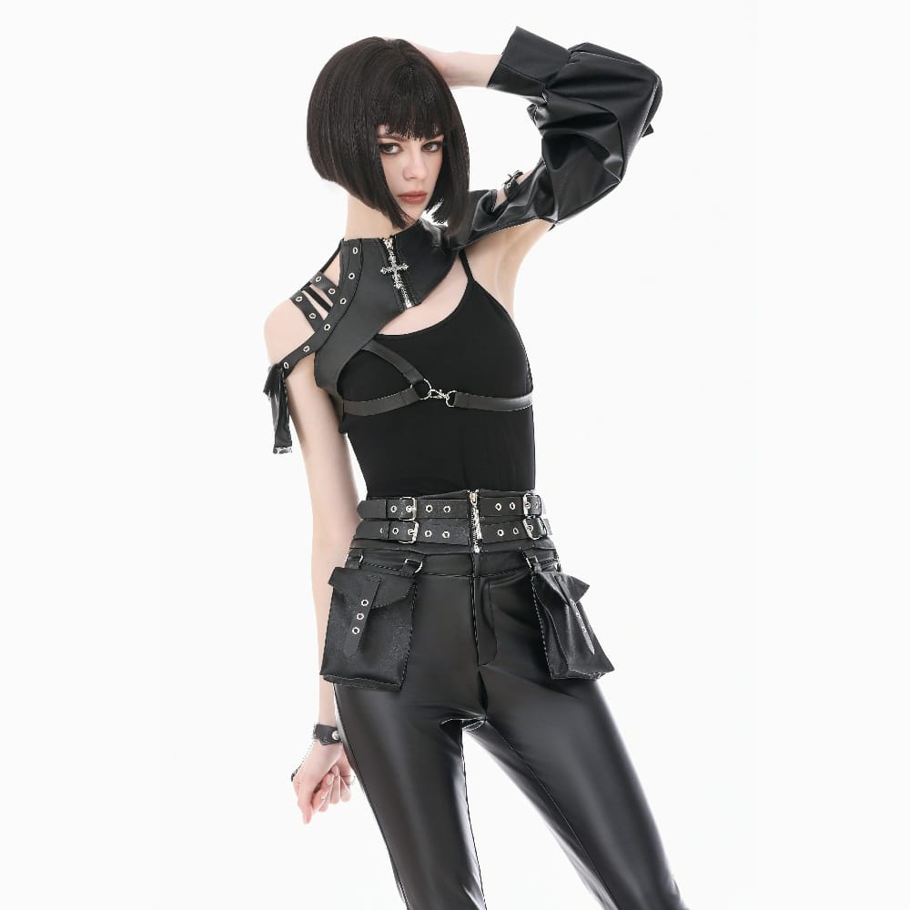 Darkinlove Women's Punk Asymmetric Eyelet Buckle-up Strap Cutout Cape