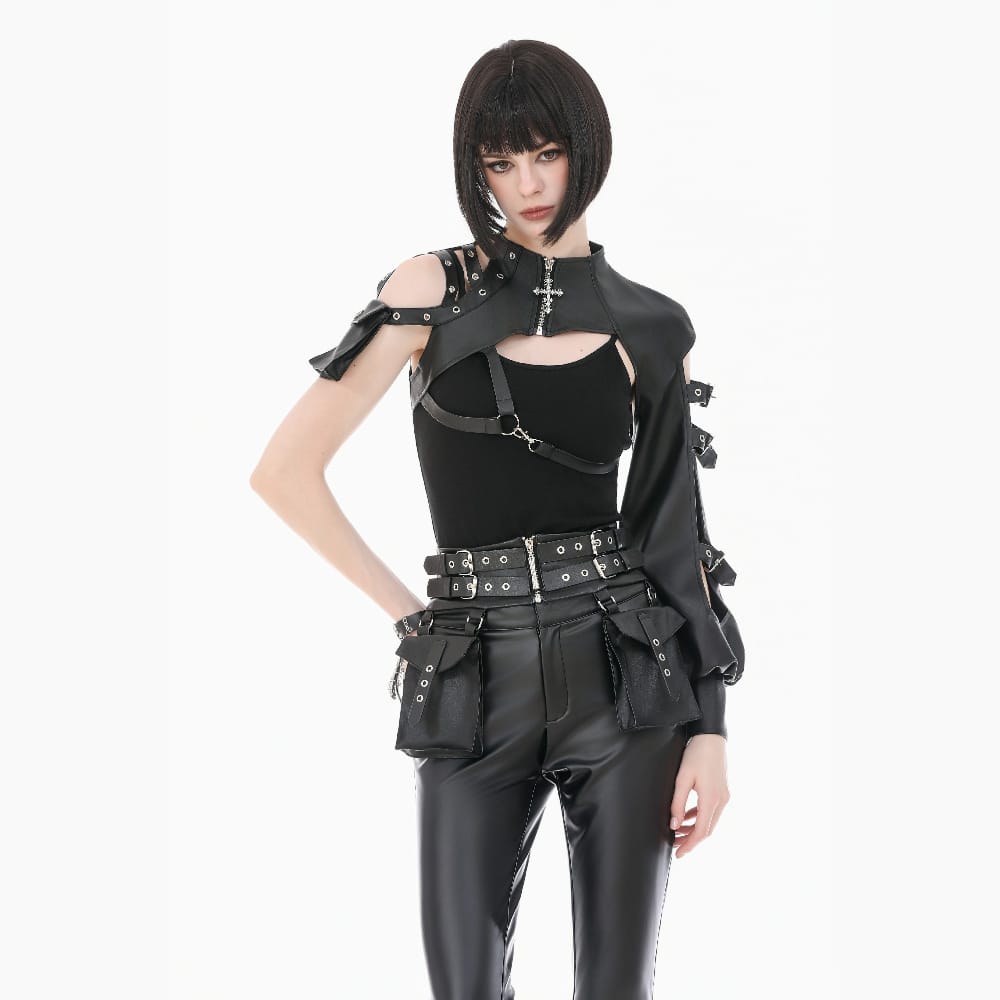 Darkinlove Women's Punk Asymmetric Eyelet Buckle-up Strap Cutout Cape