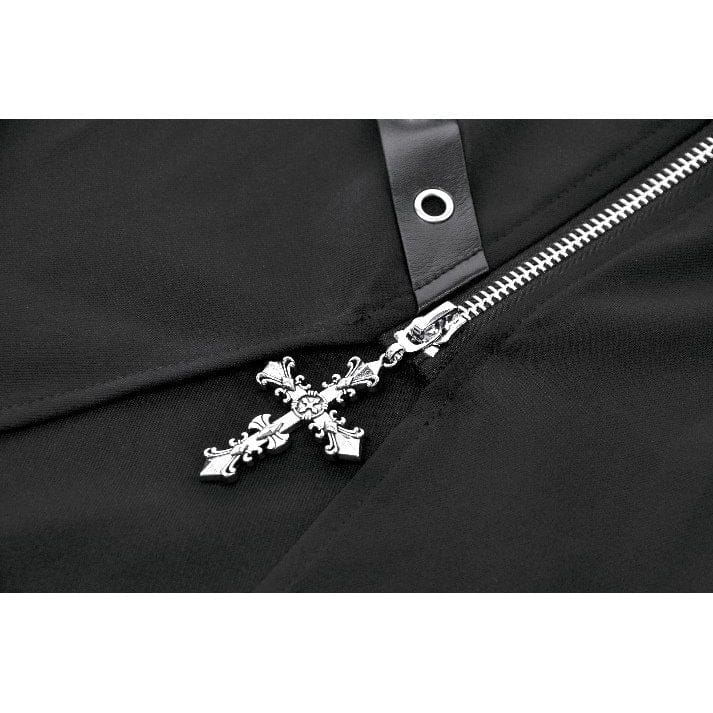 Darkinlove Women's Punk Asymmetric Eyelet Strappy Zip Long Skirt