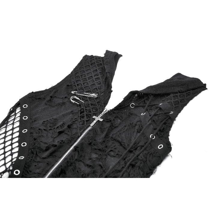 Darkinlove Women's Punk Asymmetric Ripped Hooded Top