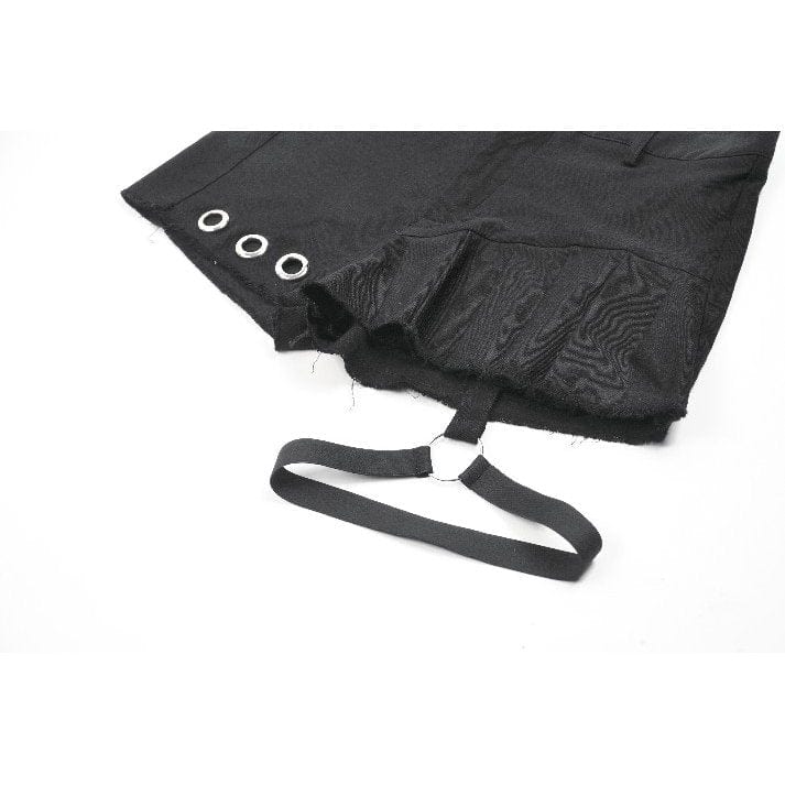 Darkinlove Women's Punk Asymmetry Rivet Shorts with Leg Strap