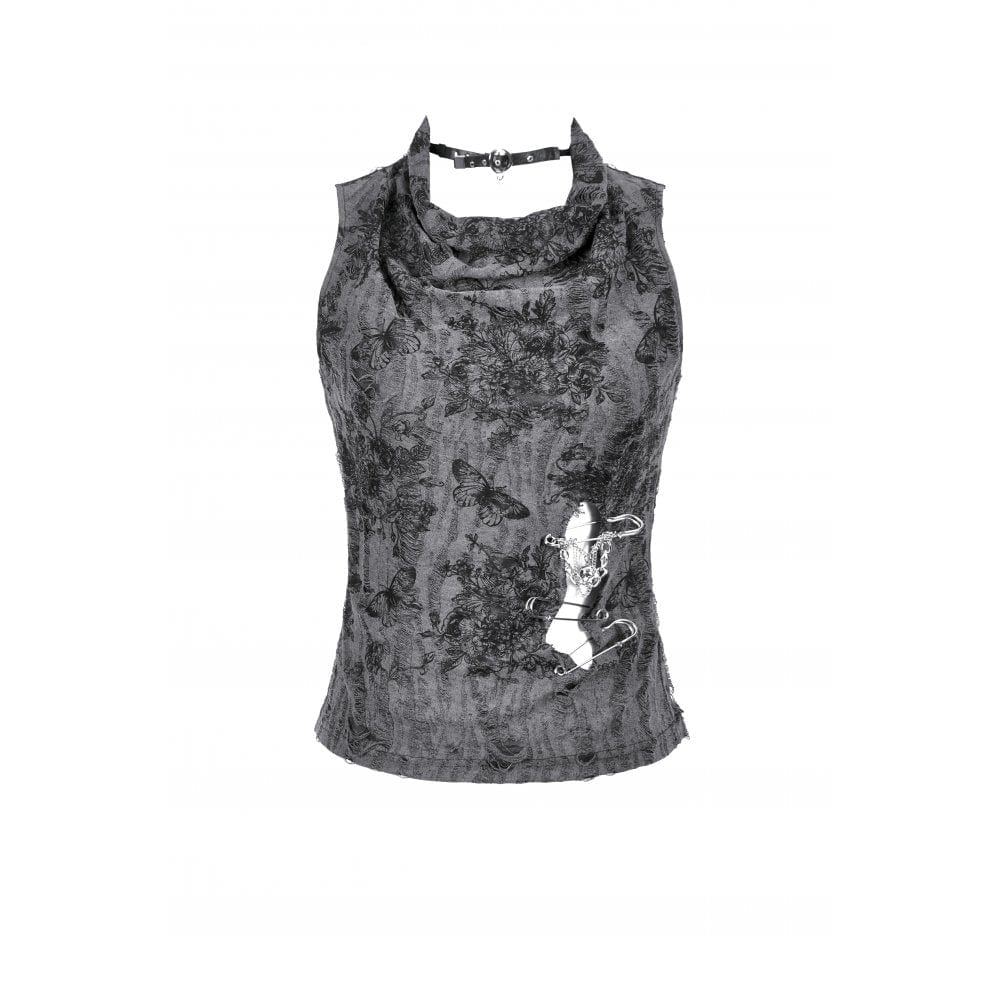 Darkinlove Women's Punk Big Pin Ripped Tank Top