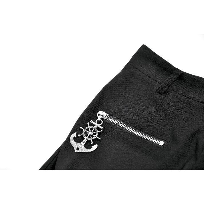 Darkinlove Women's Punk Big Pocket Zip Shorts with Leg Harness