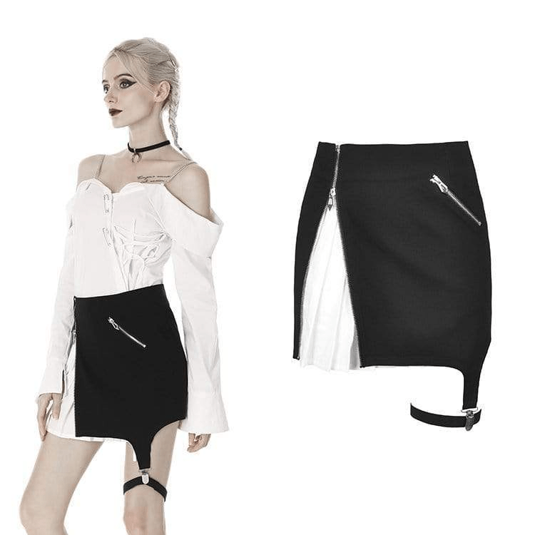 Darkinlove Women's Punk Black&White Side Irregular Short Skirts